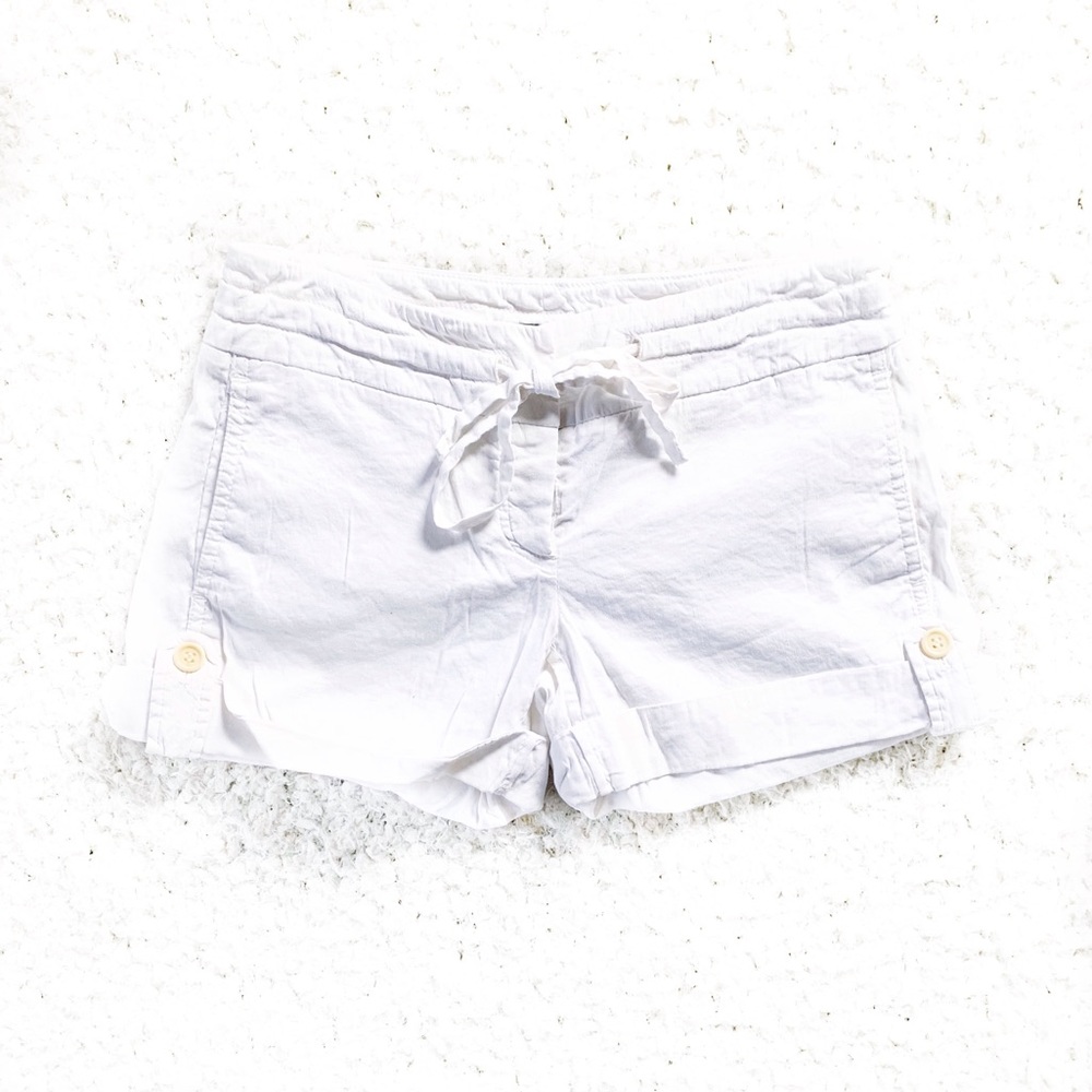 Theory White Linen Drawstring Roll Up Shorts - image 1